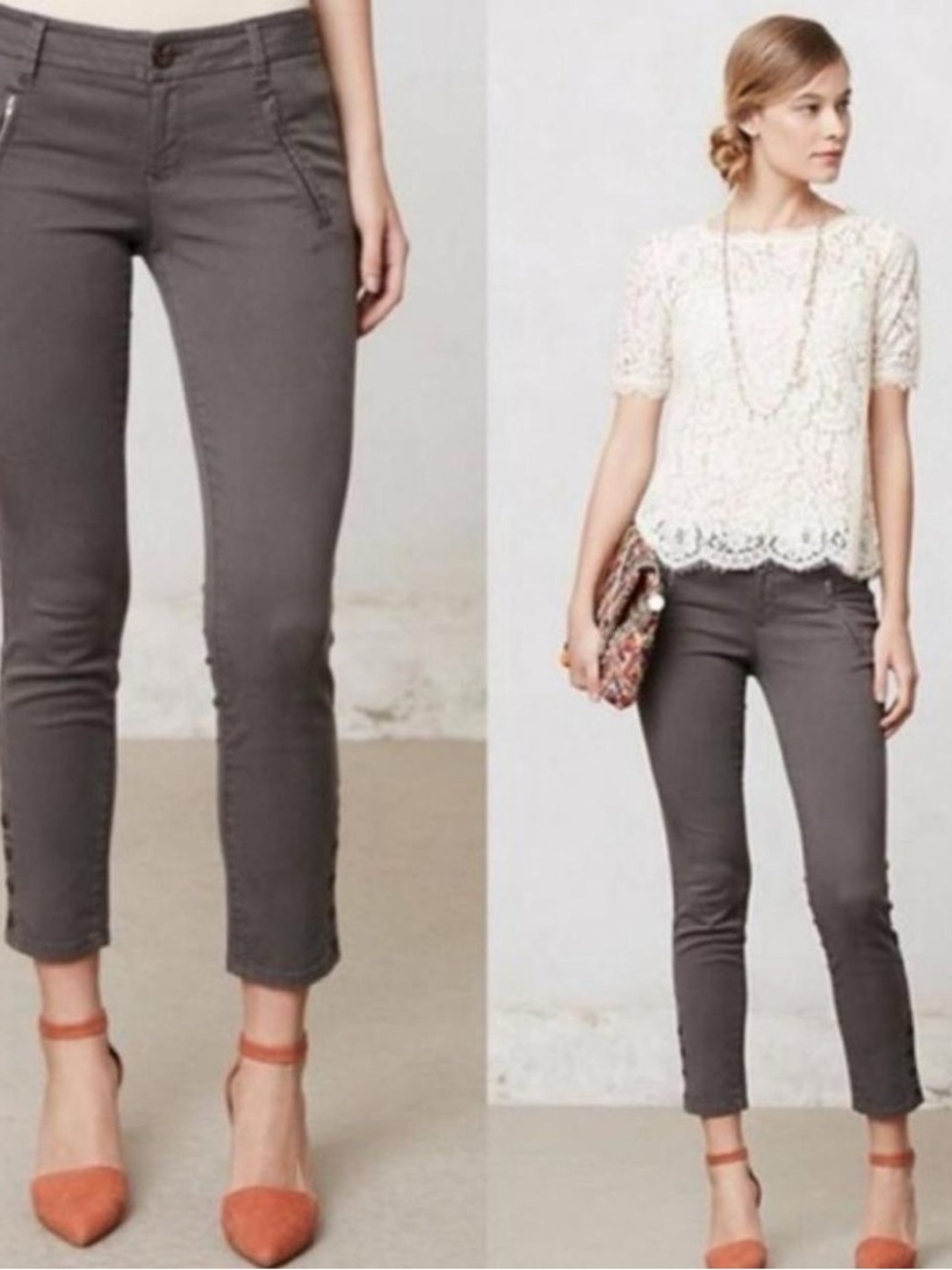 Pilcro and the Letterpress Gray Womens Zip-Pocket Jeans